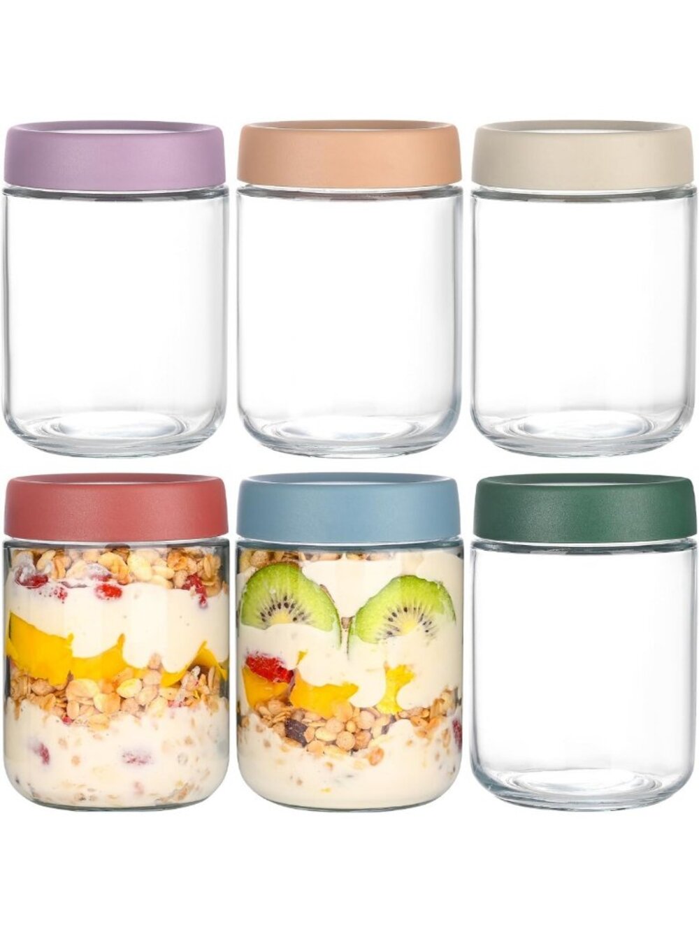 6 Pack 16 oz Glass Mason Jars with Airtight Lids for Oats, Yogurt & Snacks